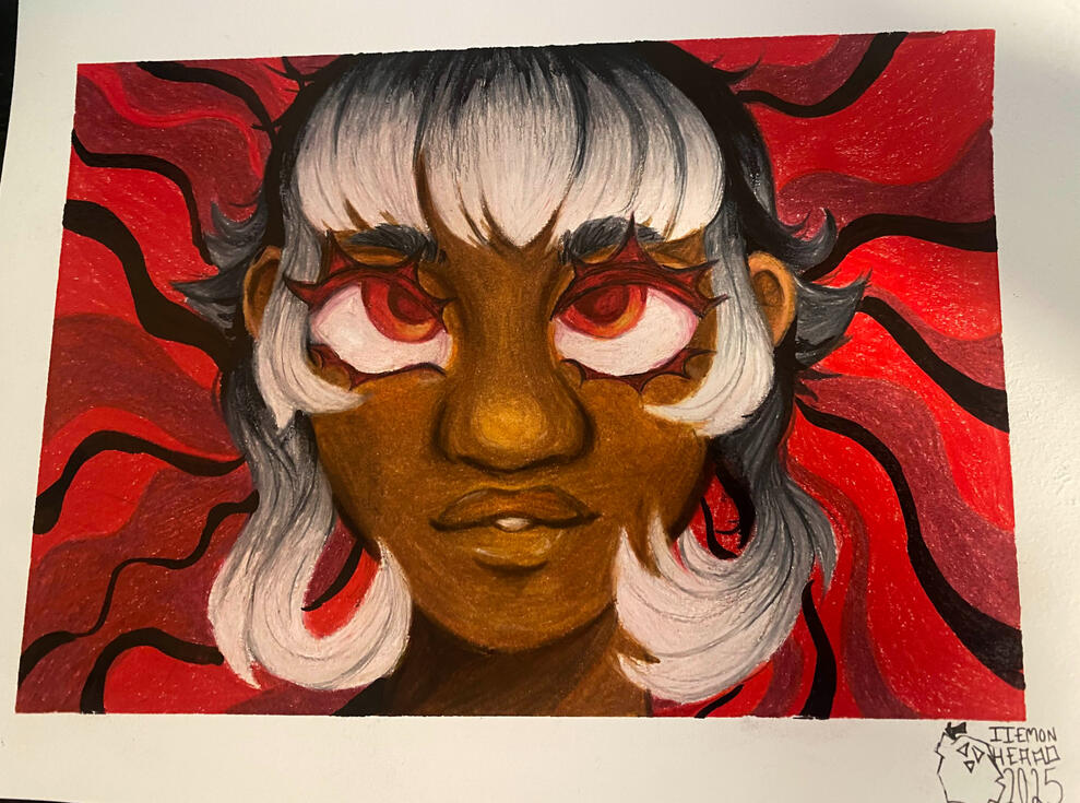 EYES (2025, watercolor paper, color pencils, marker)