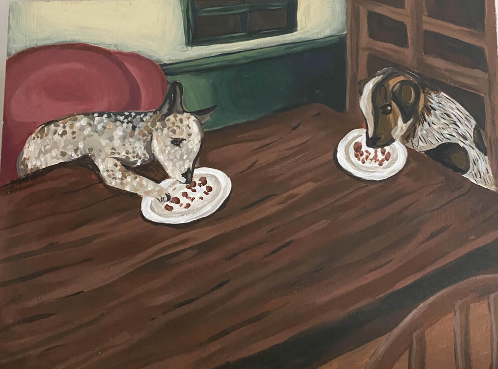 Dinnertime (2025, wood canvas, acrylic paint.)