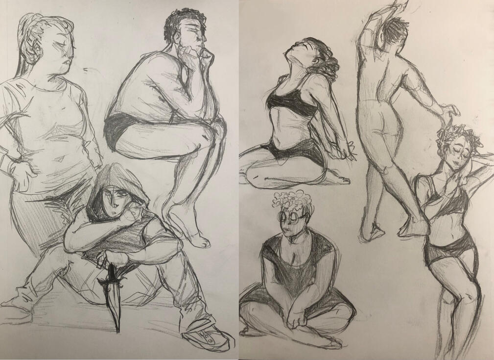 Figure Studies (2022, pencil on paper)